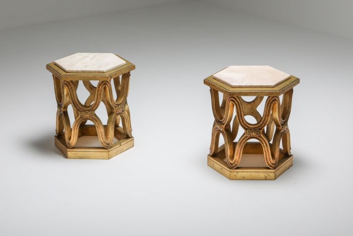 Carved giltwood side tables with marble top from the 1970s