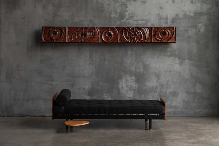 Carved wooden wall panel by Gianni Pinna, Italy 1970s with deep geometric relief