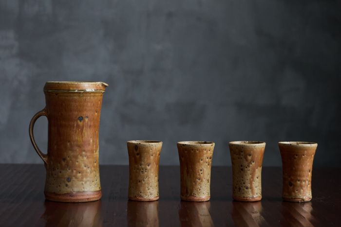 Ceramic goblets and pitcher by Gustave Tiffoche 1970s