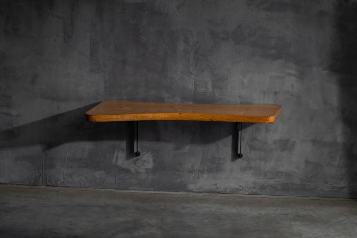 Console table designed by Charlotte Perriand in France in the 1950s with sculptural wooden top
