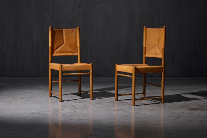 Cognac leather dining chairs from the 1960s