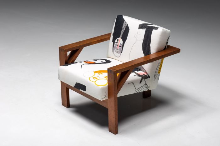 Dutch modernist chair in Pierre Frey fabric from the 1960s