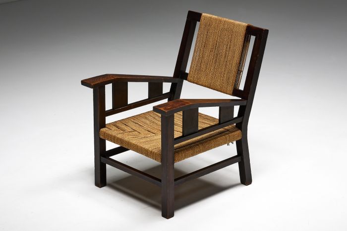 Easy chair in solid wood and rope from the 1930s