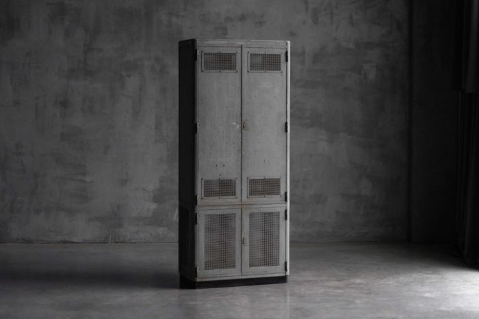 Industrial steel cabinet from the 1960s with utilitarian design