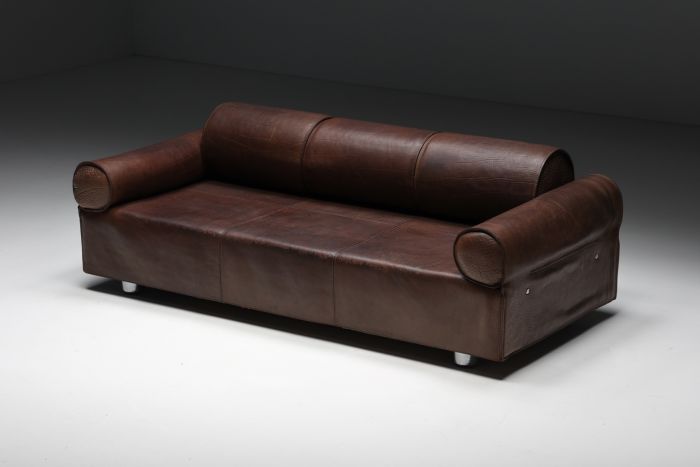 Marzio Cecchi brown buffalo leather sofa from the 1970s