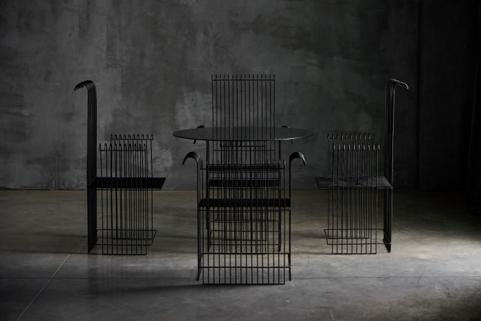 Metal wire modernist garden set from the 1970s