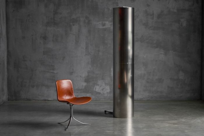 Monumental stainless steel uplighter produced by Targetti, 1970s