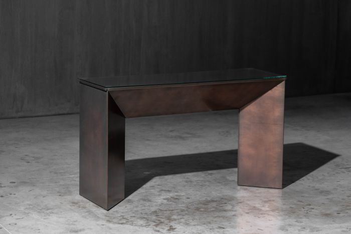 Patinated bronze console table produced by Belgochrom, 1970s
