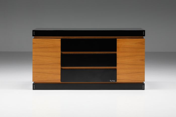 Pierre Cardin black lacquer and teak drawer cabinet from the 1970s