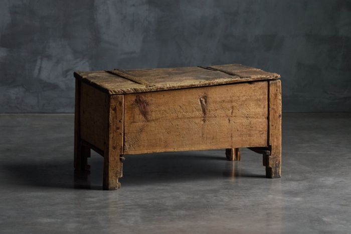 Primitive rural chest from the 19th century in solid wood