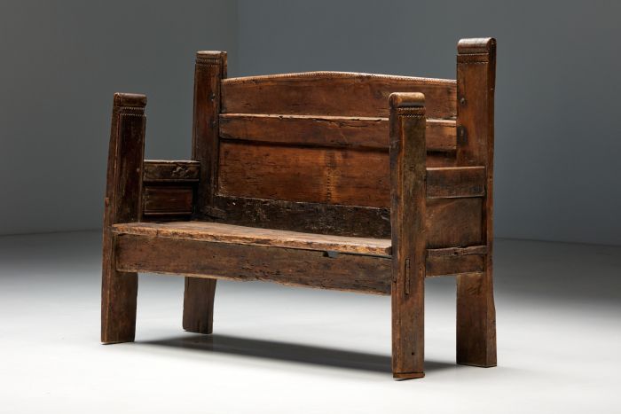 Rustic folk art bench from Spain from the nineteenth century