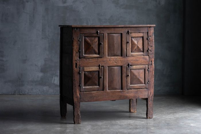 Rustic folk art cabinet from the 19th century in solid wood
