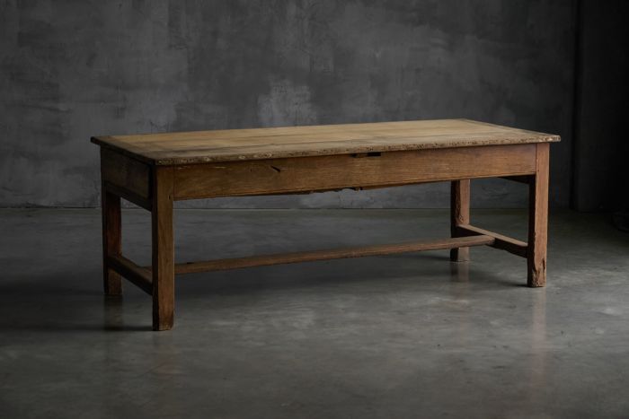 Rustic French art populaire farmhouse table with double drawer