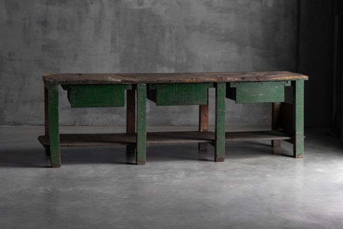 Rustic industrial workbench from the early 20th century