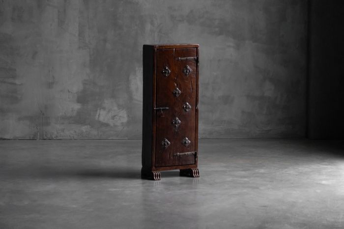 Rustic wabi sabi cabinet in solid wood from the 19th century