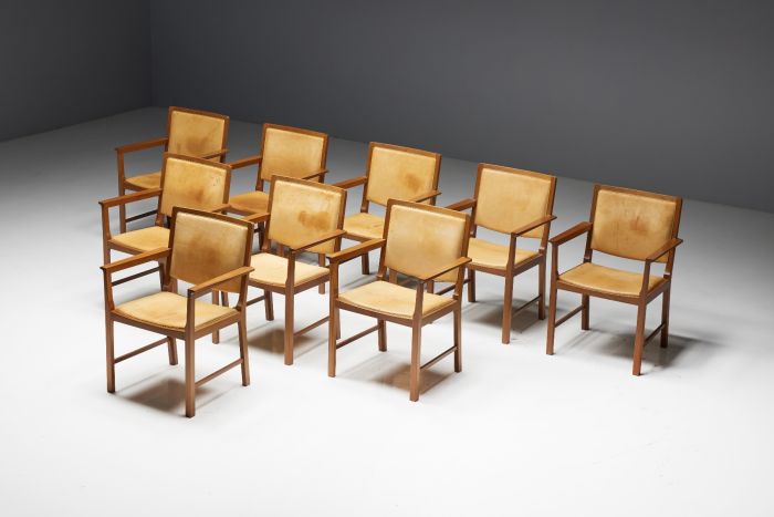Scandinavian conference chairs in natural leather from the 1970s