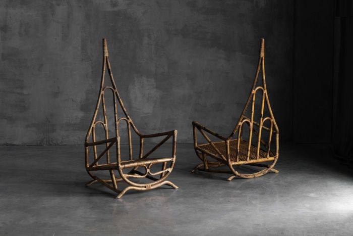 Sculptural bamboo lounge chairs from the 1960s