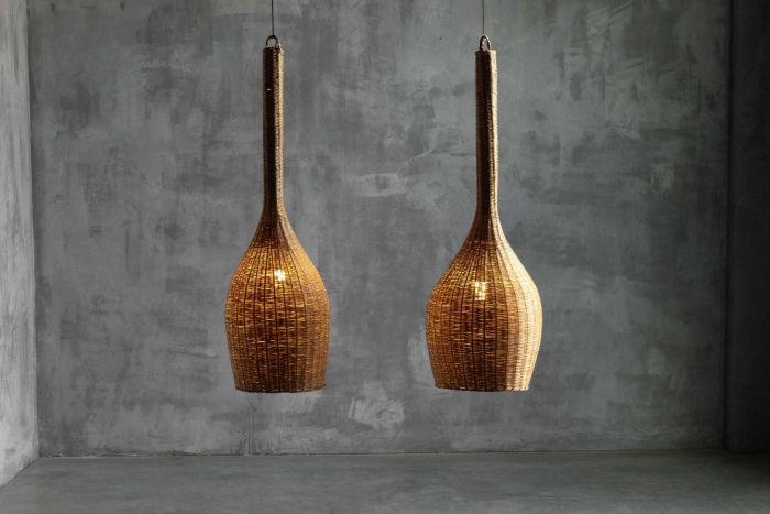 Sculptural rattan pendant lamps from the 1960s