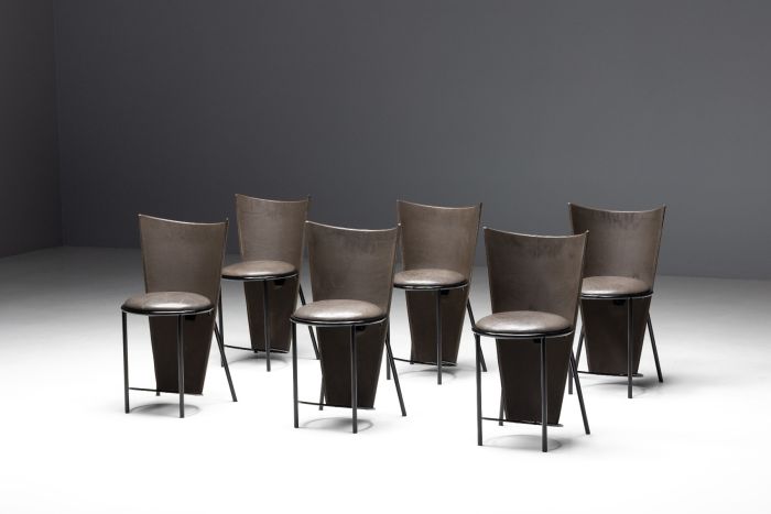 Sevilla chairs by Frans van Praet in grey leather from the 1990s