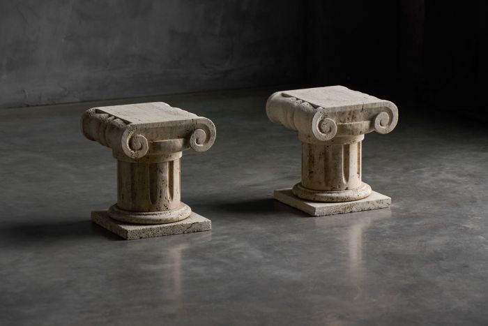 Travertine Ionic pedestal side table from Italy, late 20th century with classical column form