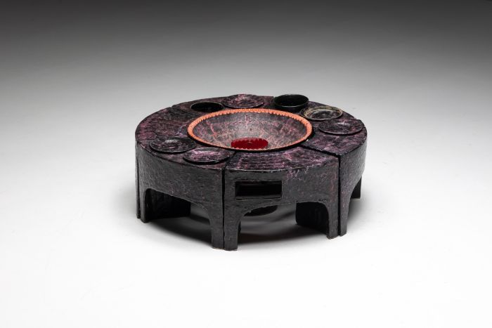 Vallauris ceramic round stools and coffee table 1960s