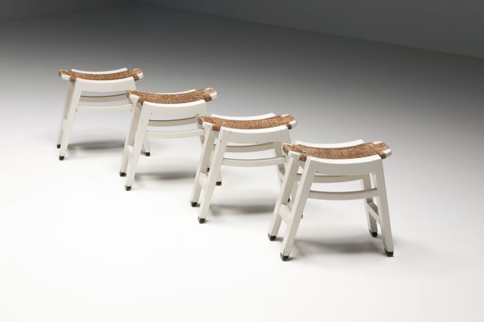 W Kuyper rush inspired set of bureau stools from the 1950s