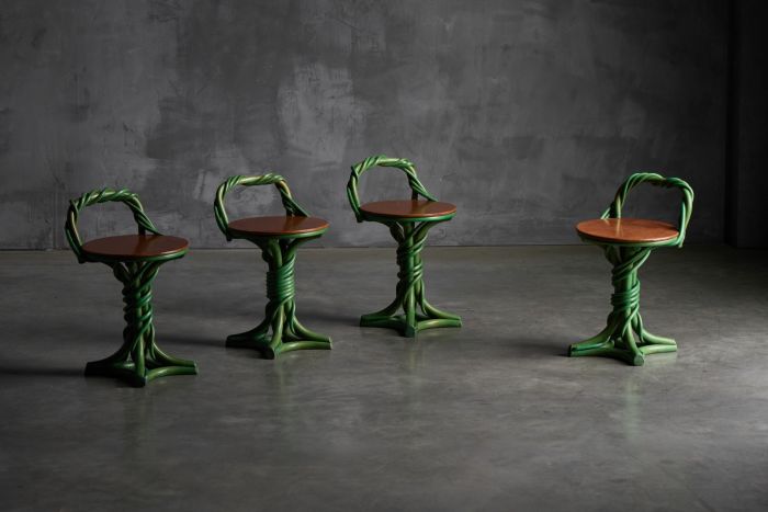 Whimsical vine twist stools from the late 20th century