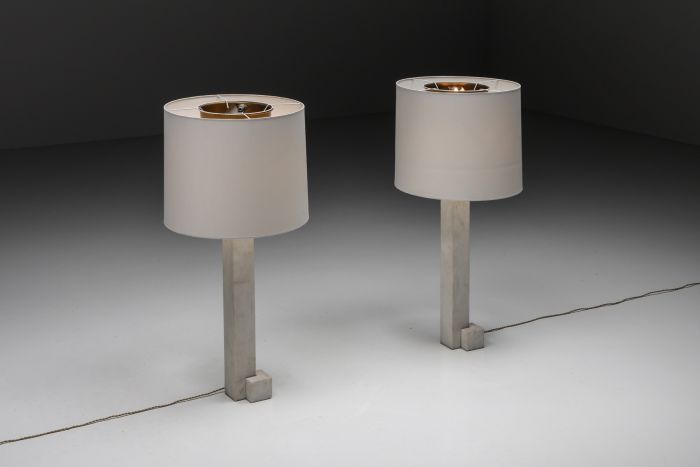 White floor lamp with bronze and Italian marble from the 1950s