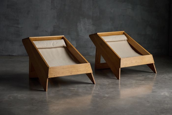 Wooden architectural lounge chairs from the 1960s