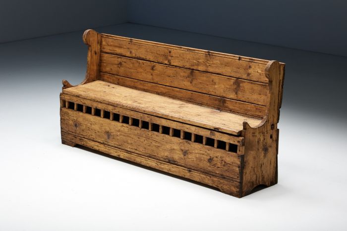 Antique Haute Savoie wooden bench in folk style