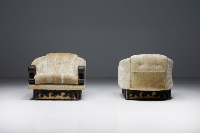 Pair of Japanoiserie Art Deco Expressionist Lounge Chairs - 1920s