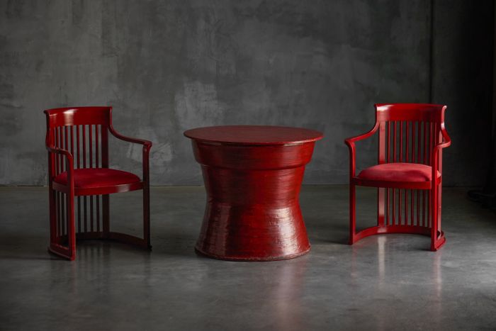 Japanese dining table and chairs in Frank Lloyd Wright style