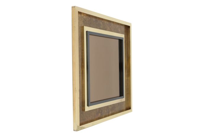 Brass Acid Etched Mirror, Maison Jansen - 1980s