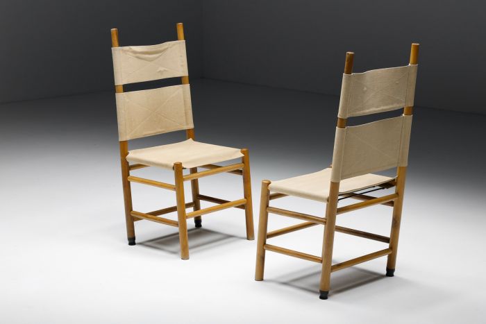 Afra & Tobia Scarpa Wood & Fabric Dining Chairs - 1970's