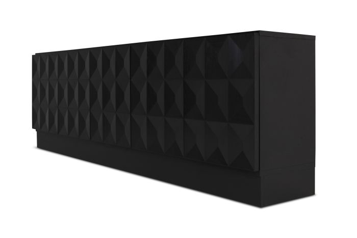Brutalist Credenza in Stained Oak with Geometric Diamond Doors - 1970s