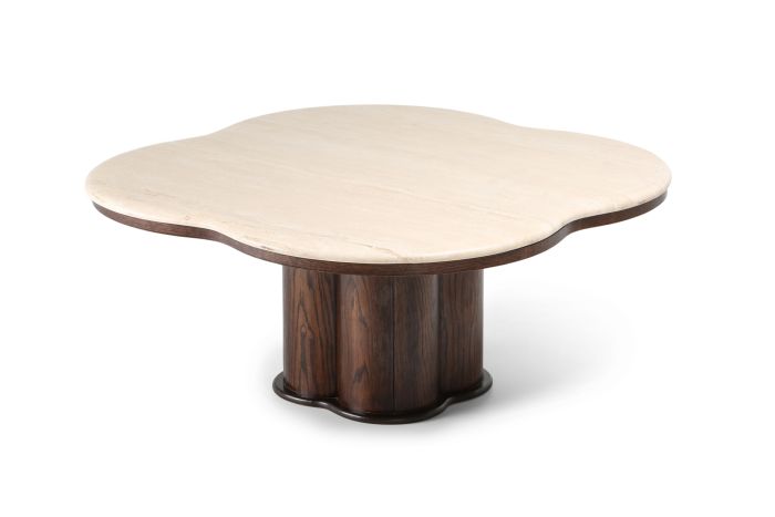 Postmodern Travertine Shamrock Coffee Table In The Style Of Jean Royère - 1970s