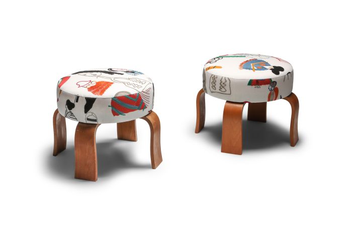 Set of Poufs with Graphical Pierre Frey Print - 1990s