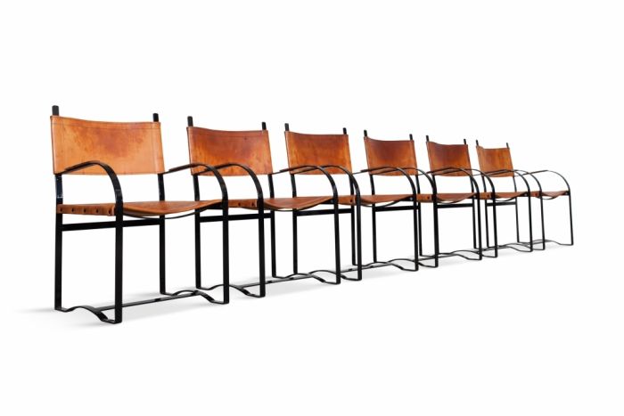 Cognac Leather Dining Chairs - 1970s