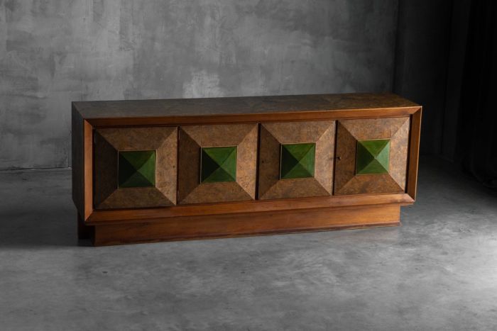 Art Deco Sideboard with Pyramid Inlay Doors, Italy - 1930s