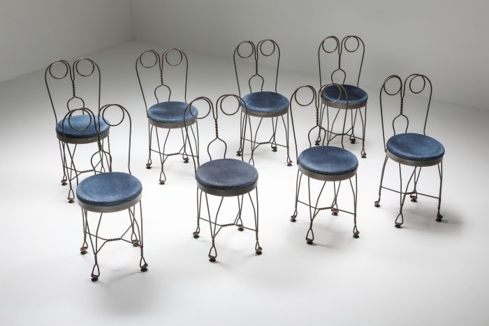 Wire metal and velvet dining chairs 'atelier français' - 1970's