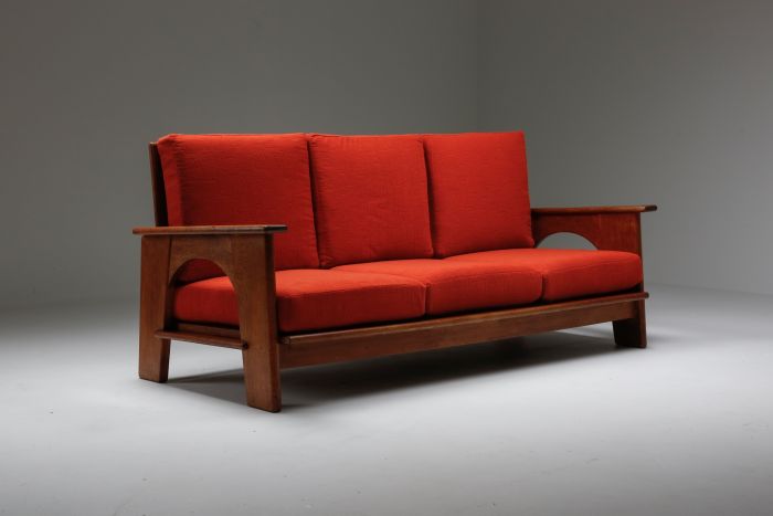 Dutch Oakwood Modernist Lounge Sofa by Bas Van Pelt - 1940's