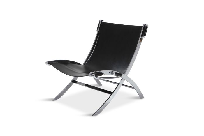 Paul Tuttle for Flexform Lounge Chair in Chrome & Black Leather - 1980's