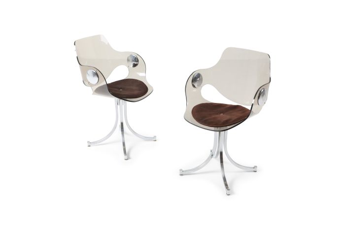 Perspex and Chrome Chairs for Mobilier Modulaire Moderne by Boris Tabacoff  - 1971