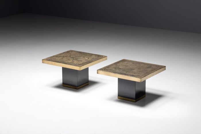 Brass Etched Hollywood Regency Side Tables by Georges Mathias - 1970s