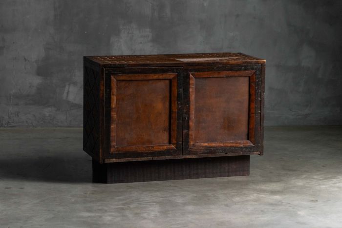 Brutalist Cabinet with Leather-Clad Doors, Africa - Mid-20th Century