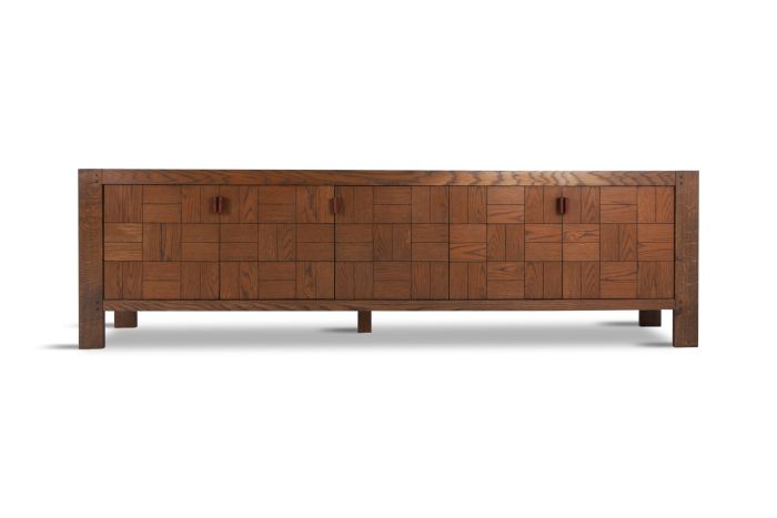 Large Brutalist Credenza in Stained Oak - 1970s
