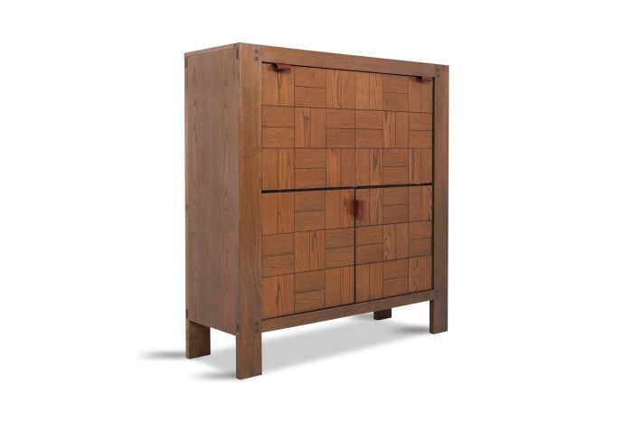 Brutalist Bar Cabinet In Stained Oak - 1970s