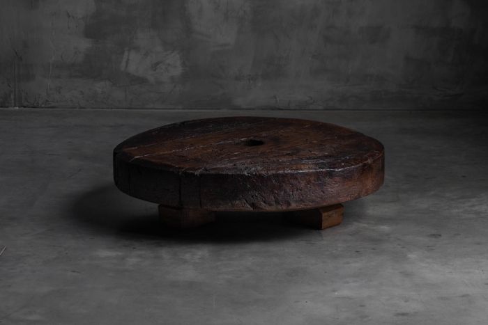 Brutalist Primitive Round Coffee Table, France - 19th Century