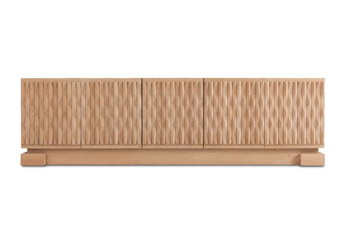 Brutalist Sideboard With Graphic Patterns In Oak - 1970s