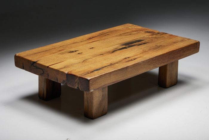 Brutalist Solid Wood Coffee Table - 1940's